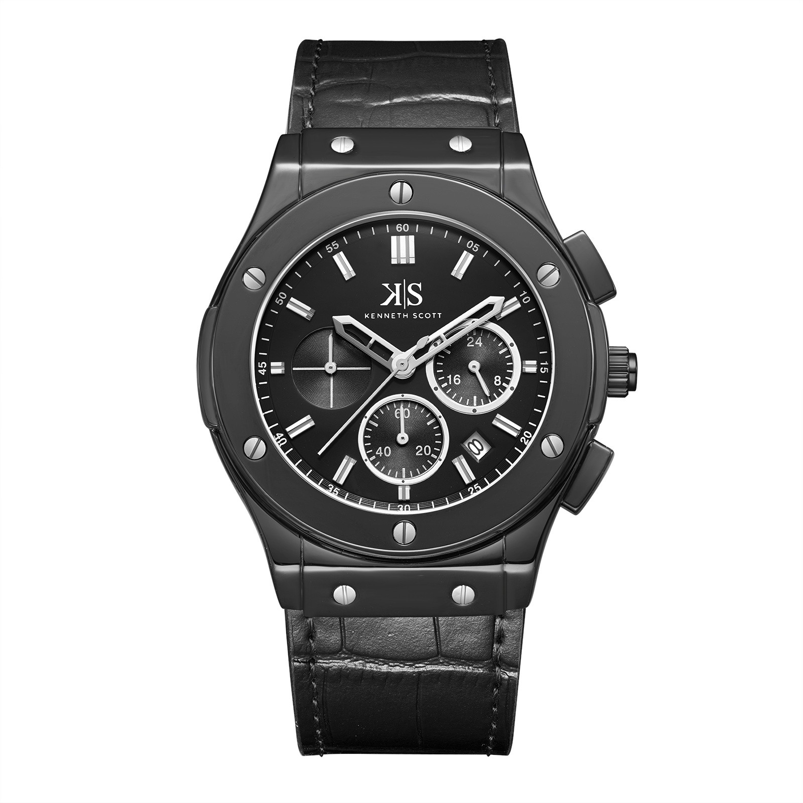 Kenneth Scott Men’s Multi Function Watch | Black Dial, 44mm, 30 m (3 ATM)