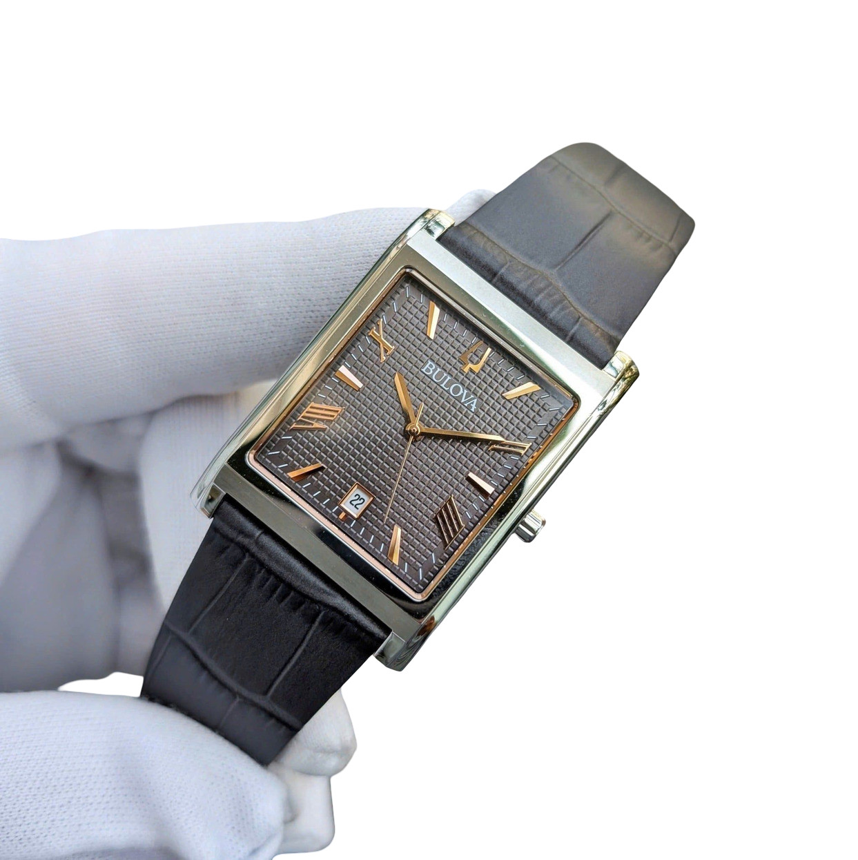 Bulova Sutton Sapphire Crystal Leather Band Men’s Watch 96B443
