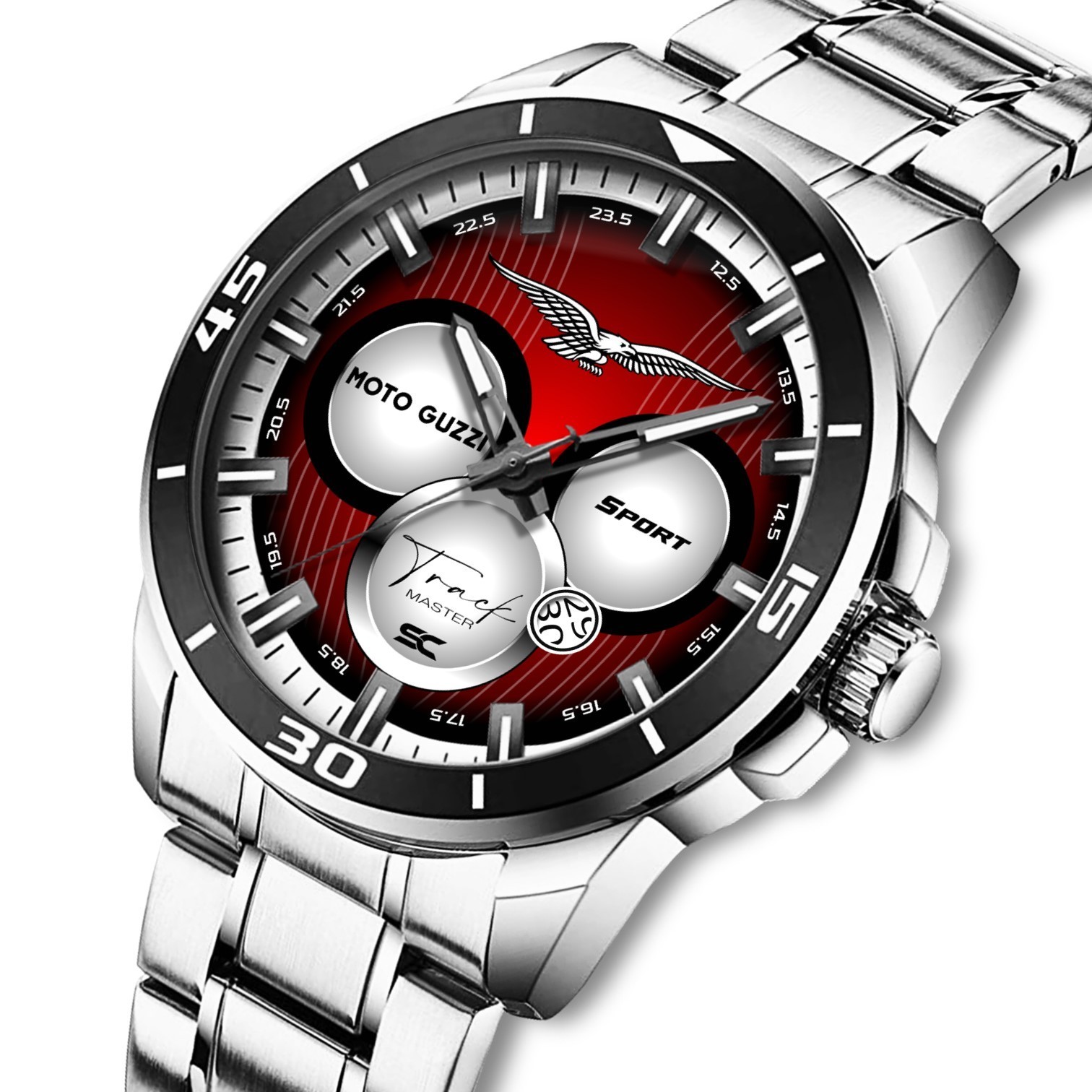Moto Guzzi Track Master Sport Chrono Steel Wrist Watch for Lovers