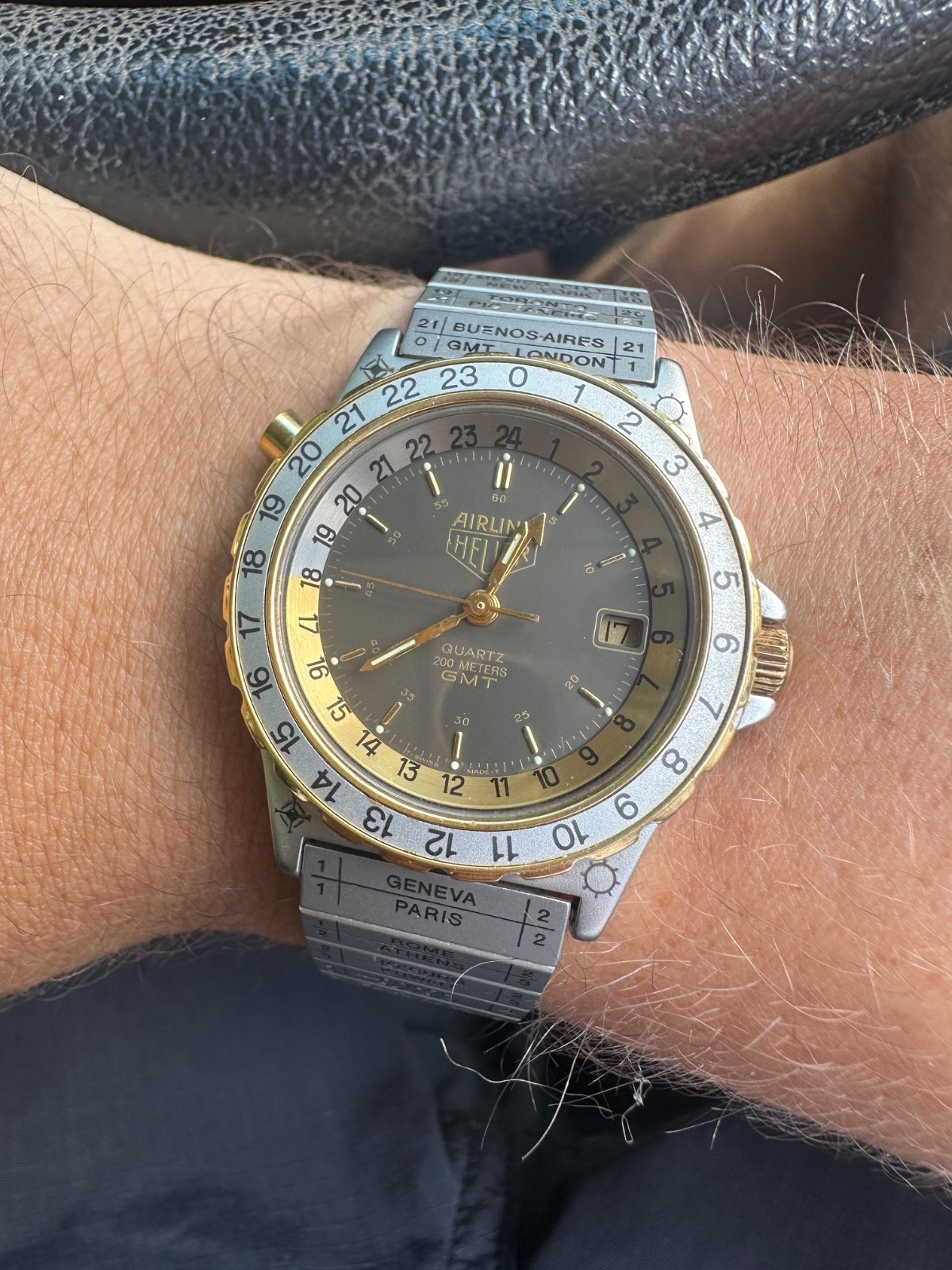 Vintage Heuer Airline GMT Quartz Two-tone Gray Dial Ref. 895.513 – Rare W/T
