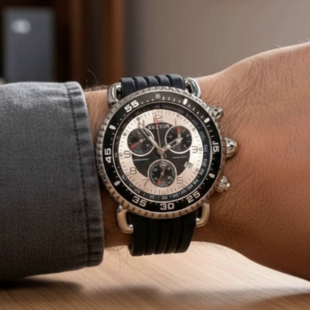 Sector 3251990 Chronograph Quartz Black Silver Date Men’s Watch 44mm Italy