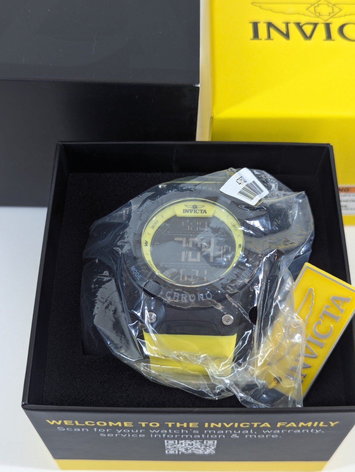 Invicta PF21223 Digital Men’s Watch 52mm Black Yellow Polyurethane 100M New