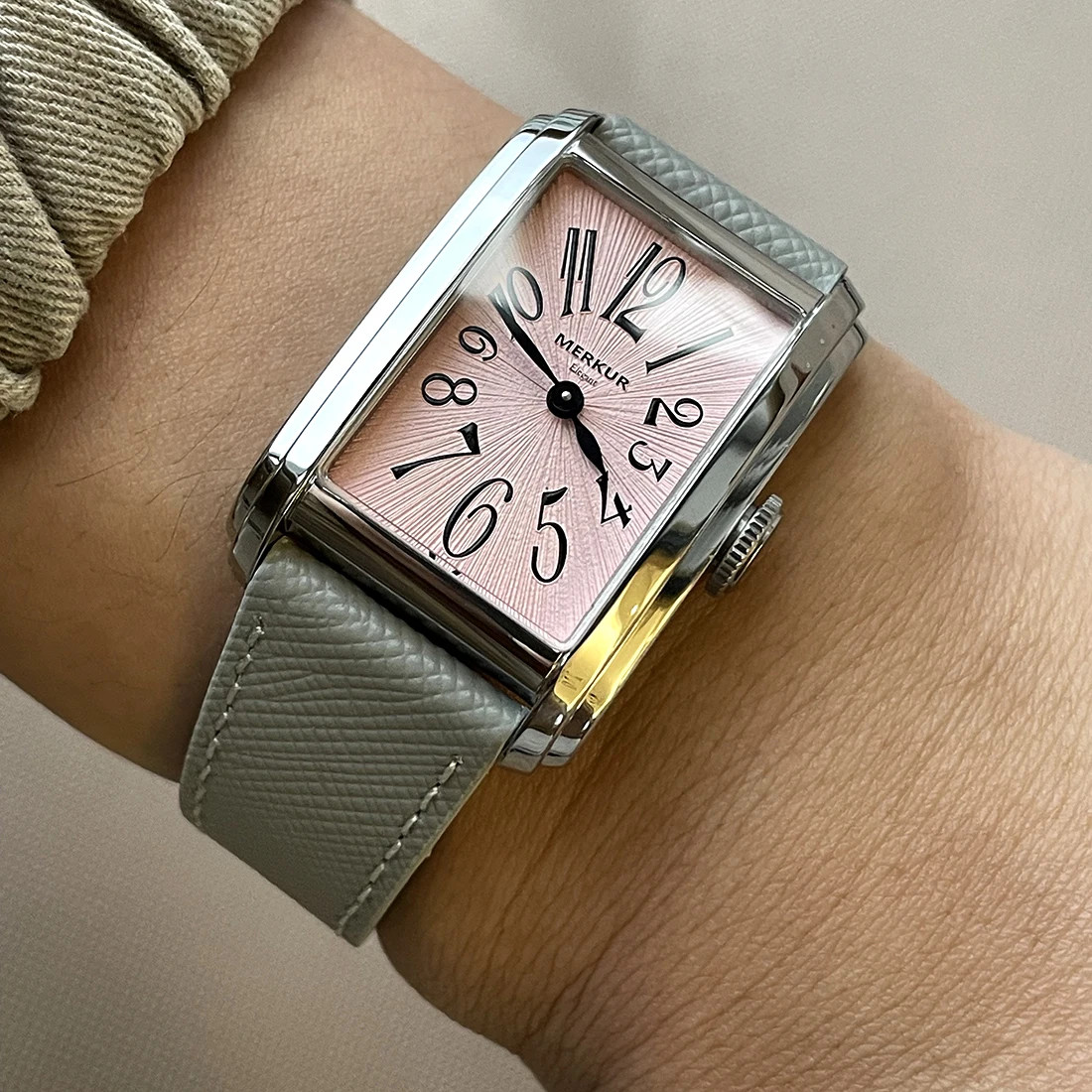 MERKUR NH05 Automatic Watch Men Rectangle Sapphire Crystal Leather Strap 30m