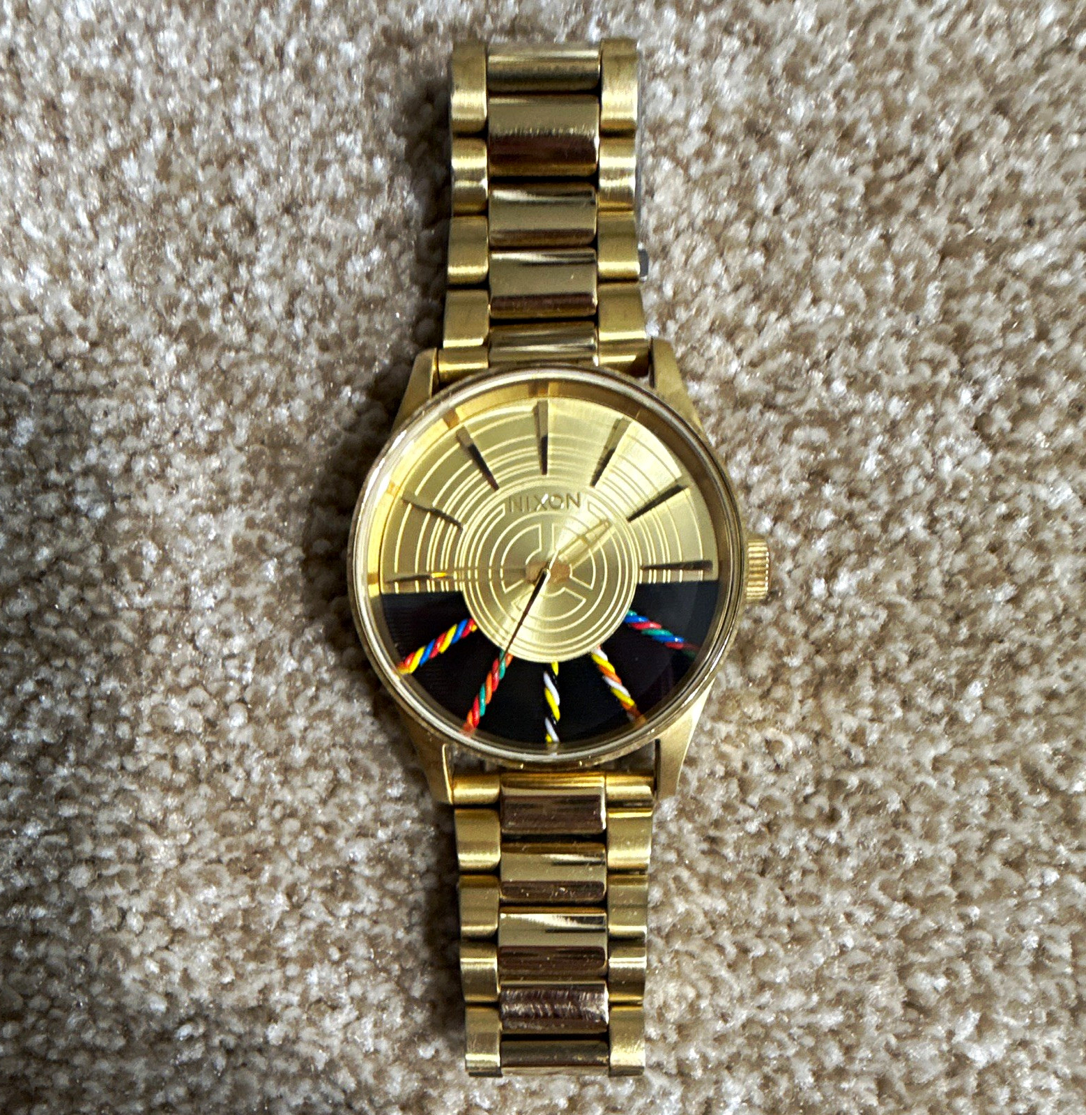 Nixon Star Wars The Sentry C-3PO Quartz Gold Tone SS Watch 42mm 100m Box