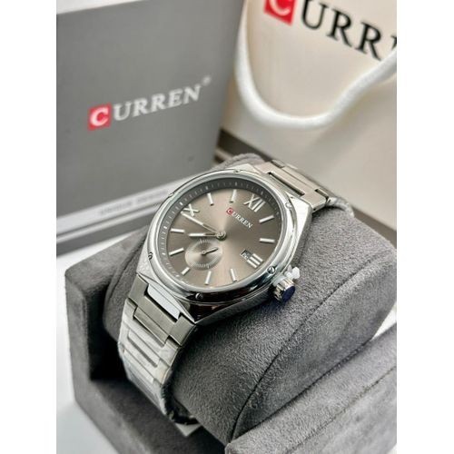 CURREN Mens Watch Silver Stainless Steel Gray Dial Quartz Date 42mm