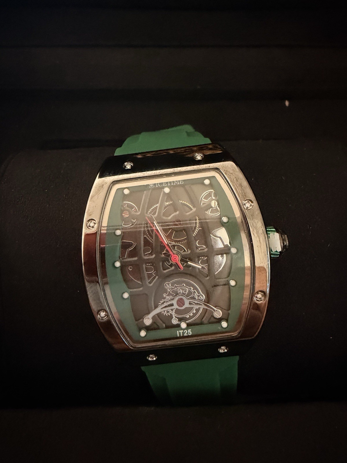 IceTime IT25 Women’s Quartz Skeleton Dial 33mm SS Case Green Silicone 30m