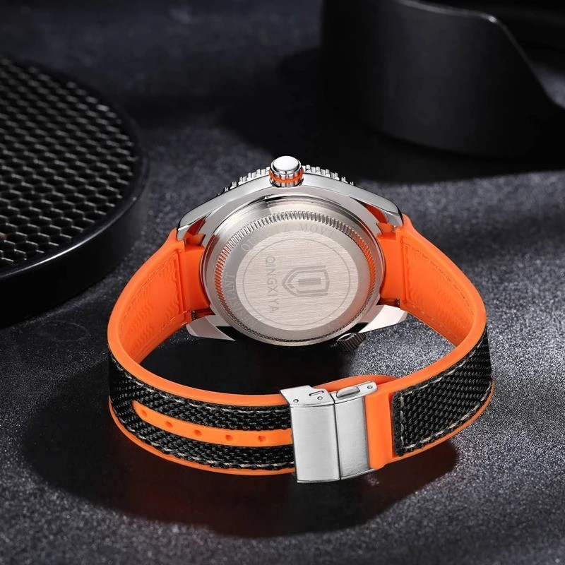 44MM QINGXIYA Quartz Diver Men’s Watch Nylon 30M Waterproof Date Luminous NEW