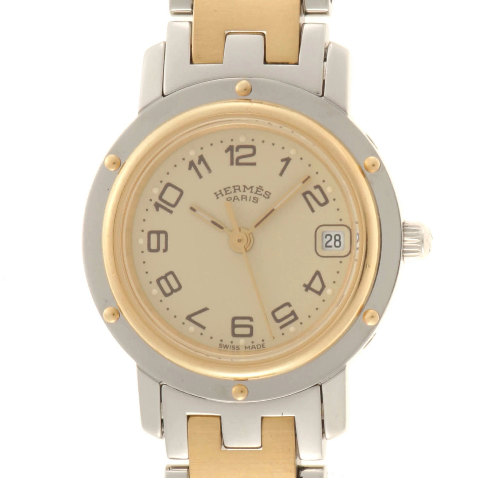 Hermes Clipper Combo CL4.220 Stainless Steel / Gold Plated 20.3mm Quartz #DW2099