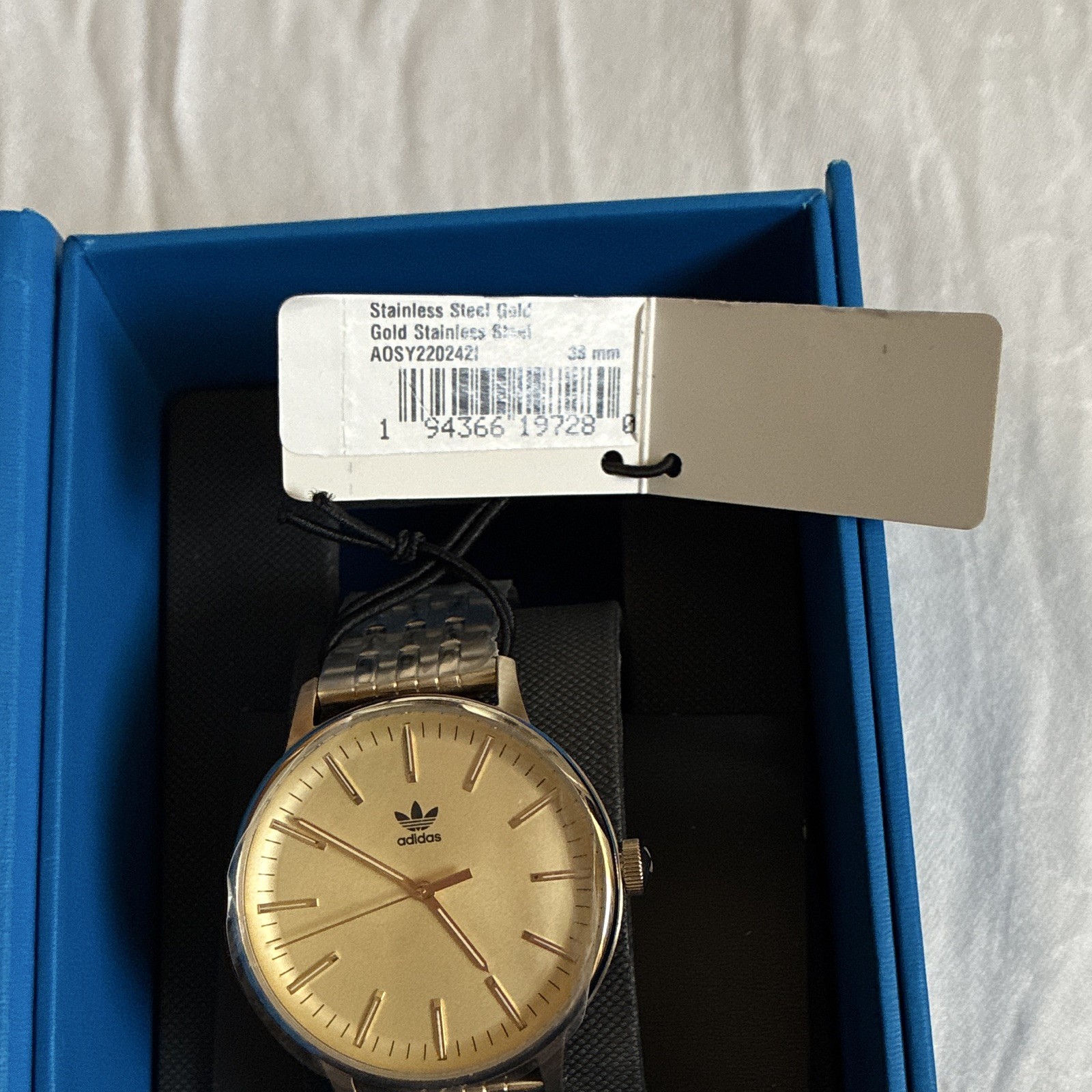 adidas Originals Analog Quartz Watch Gold Dial Stainless Bracelet 33mm w/Box
