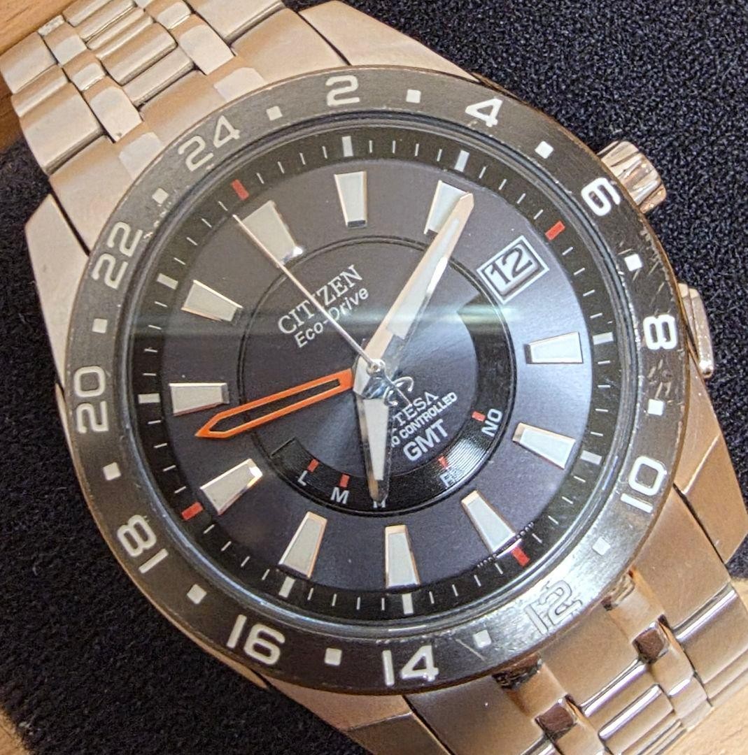 Citizen H116 Black Dial 18.5cm Titanium Radio GMT Solar Controlled New Mens